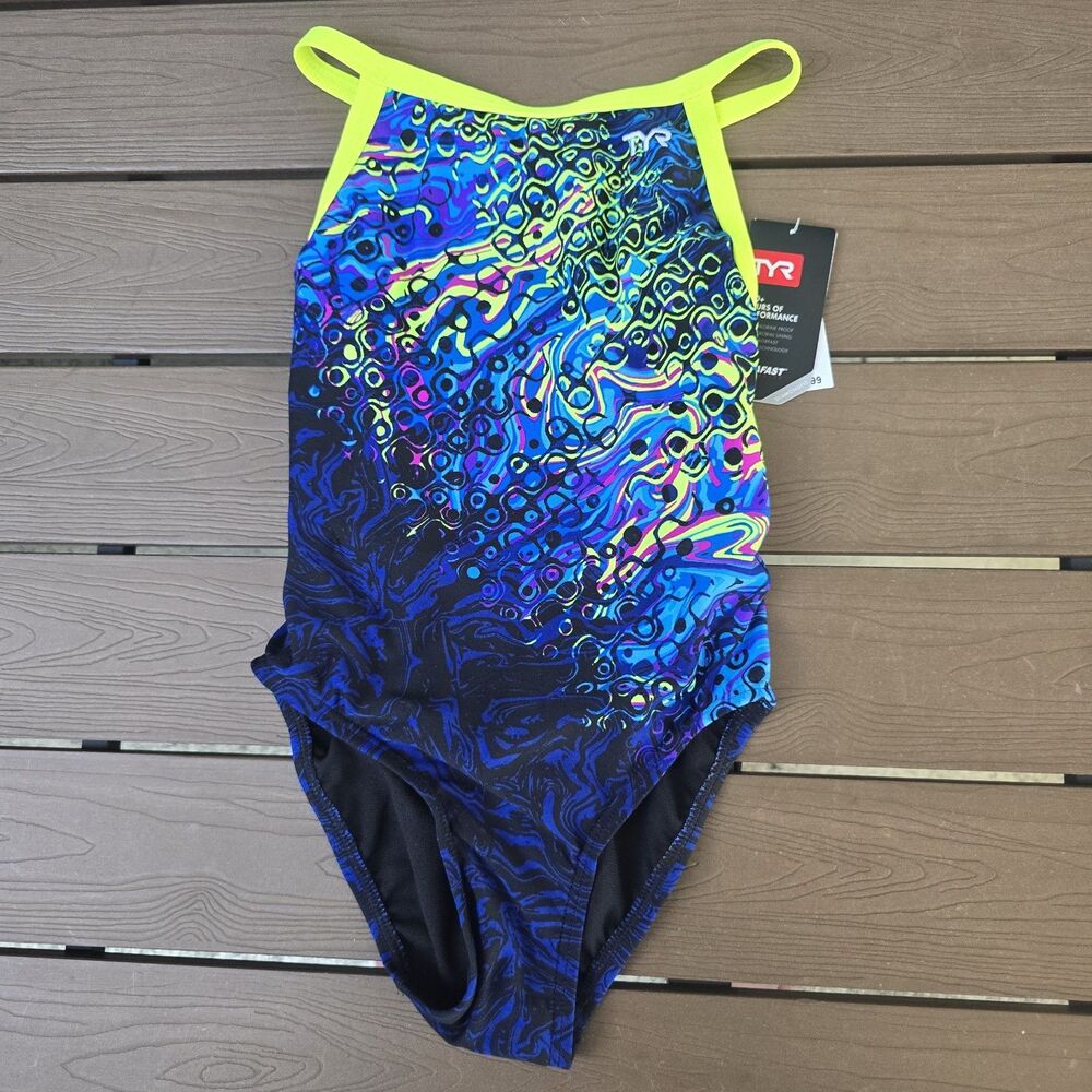 TYR Youth Girl's Durafast Elite Chroma Multicolor One Piece Swimsuit SZ 34 New